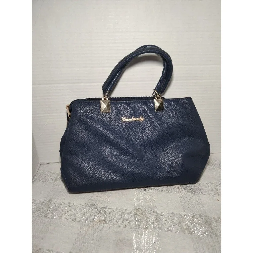 Danbaoly Women's Navy Tote Handbag‎ Faux Leather Gold hardware Brown lining